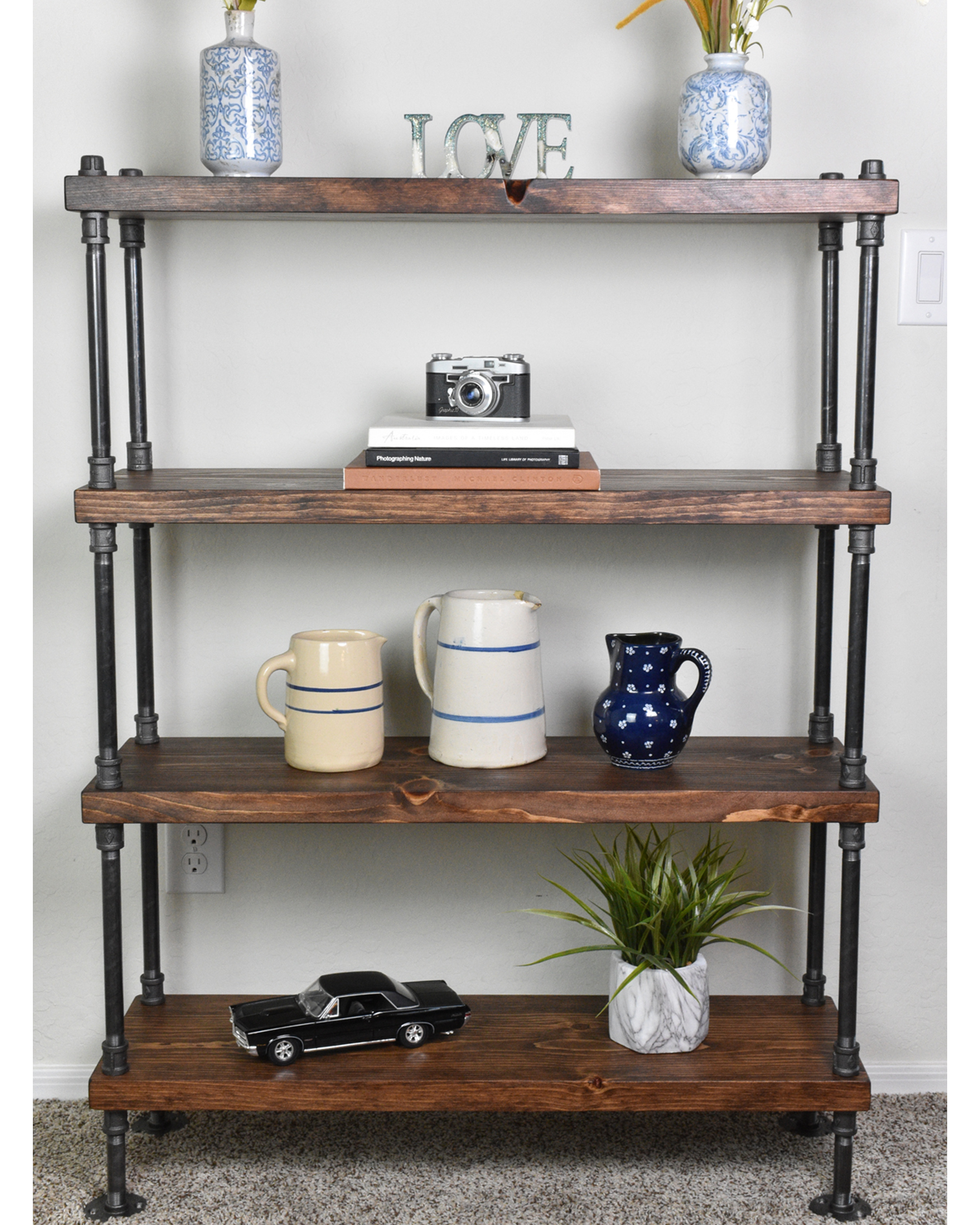 Jeni 63 Tall Metal Wood Bookcase | Bookshelf | Display Unit Silva Green & Gold
