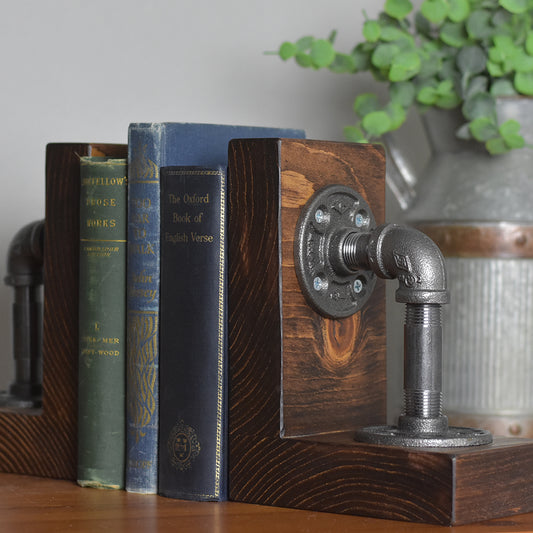 Set of Bookends with Iron Pipe Accents