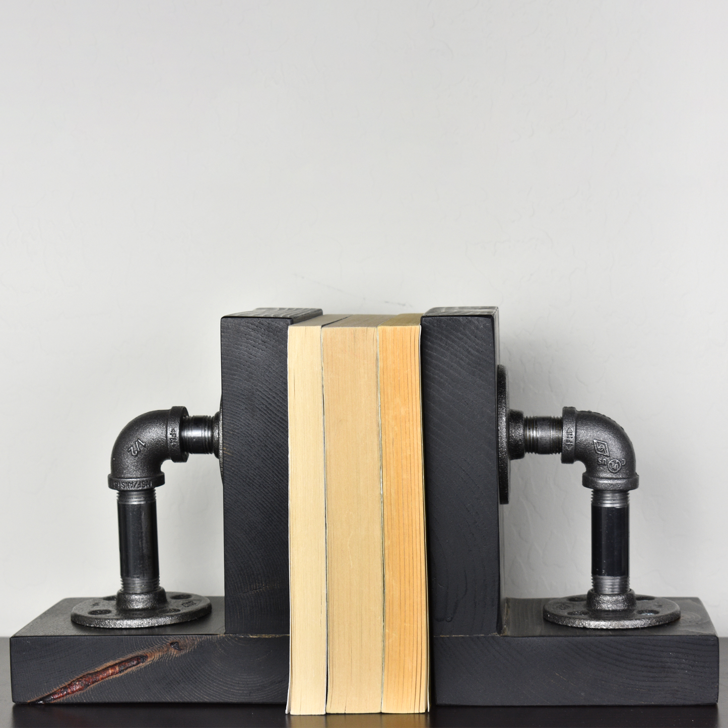 Set of Bookends with Iron Pipe Accents