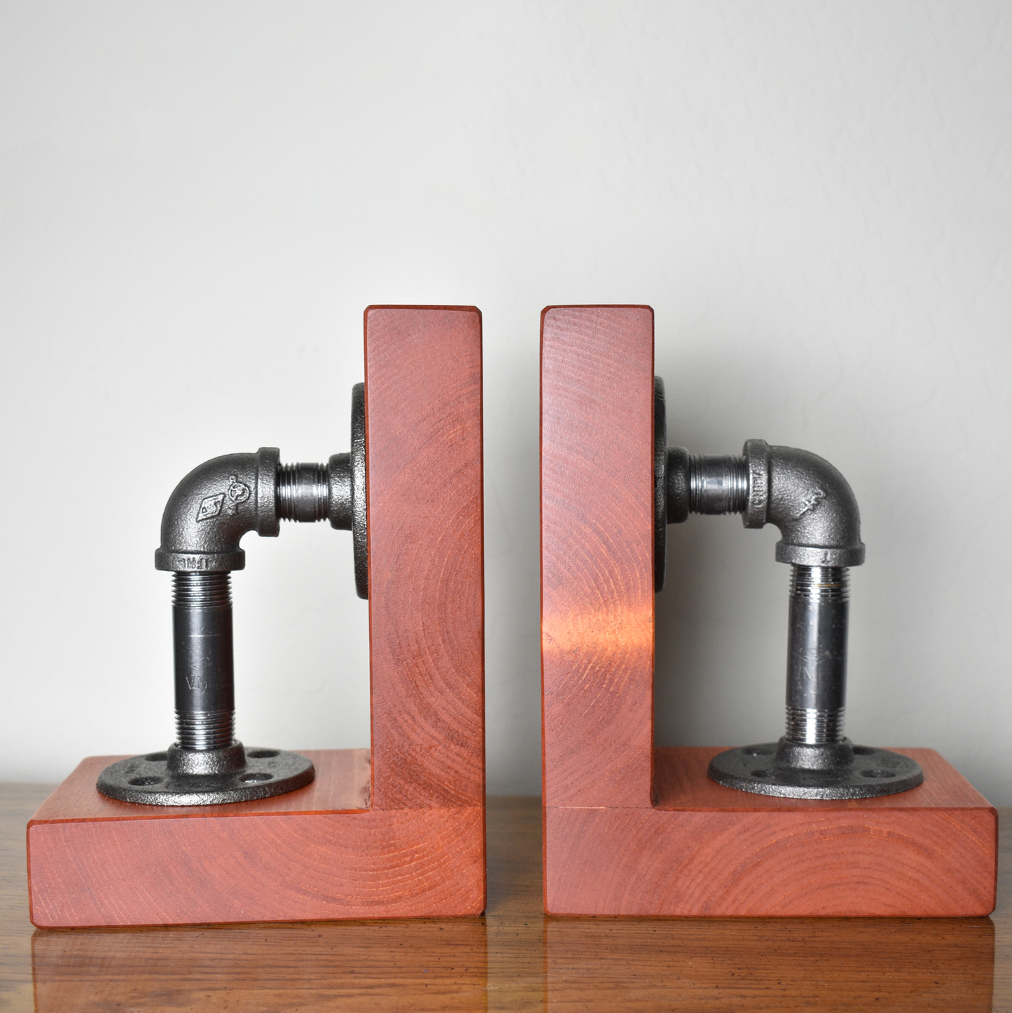 Set of Bookends with Iron Pipe Accents