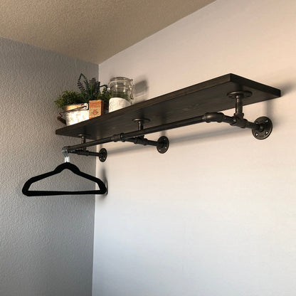 Industrial Farmhouse Shelf with Hanger Rack for Laundry Room & Closets – JT  Industrial Designs