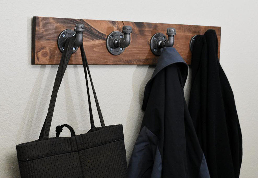 Industrial Farmhouse Coat Hooks with Wood Backing – JT Industrial Designs